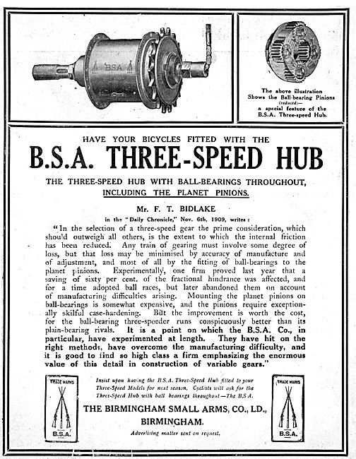 BSA Motorcycles - BSA Bicycle Three-Speed Bicycle Hubs           