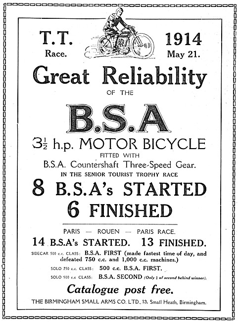 1914 BSA  3.5 hp Motorcycle                                      