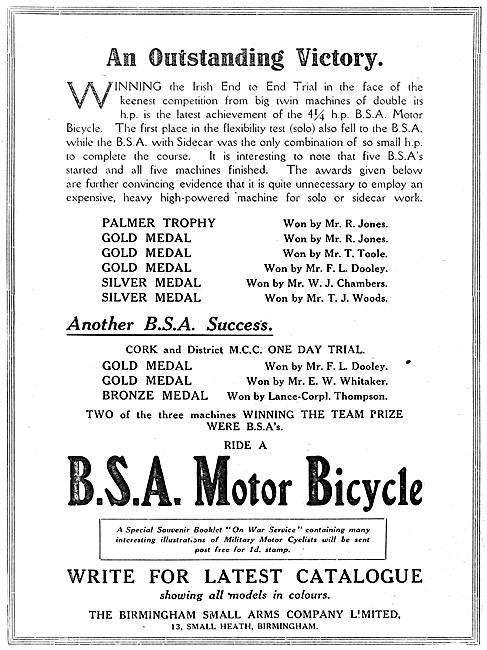 BSA Motor Cycles 1915                                            
