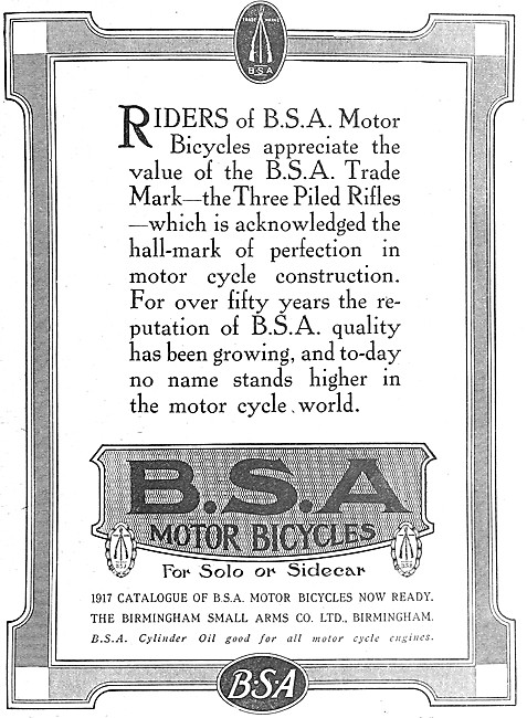 BSA Motorcycles - WW1 B.S.A. Motor Cycles                        