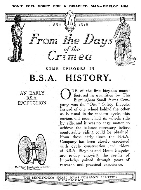 B.S.A. Motorcycles 1918 Advert                                   