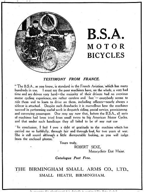 BSA Motor Cycles - B.S.A. Motor Cycles 1919                      