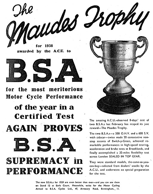 BSA Motorcycles ACU Tests 1938                                   