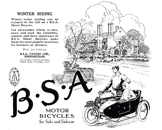 1920 BSA Motor Cycle & Sidecar Advert                            