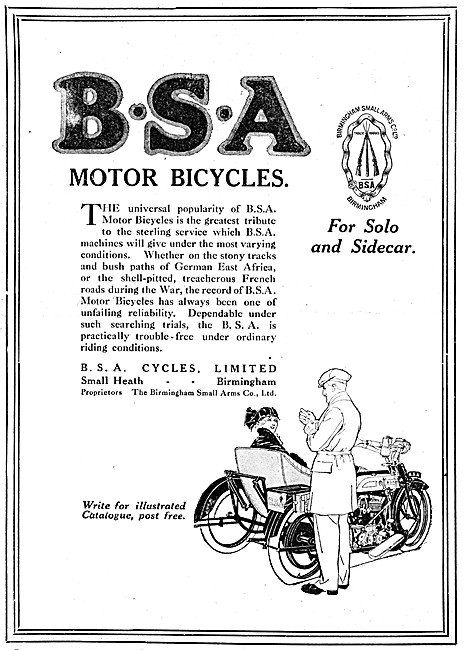 1920 BSA Motorcycles Advert                                      