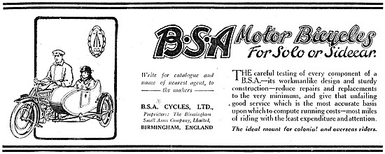 1921 BSA  Motorcycles Advert                                     