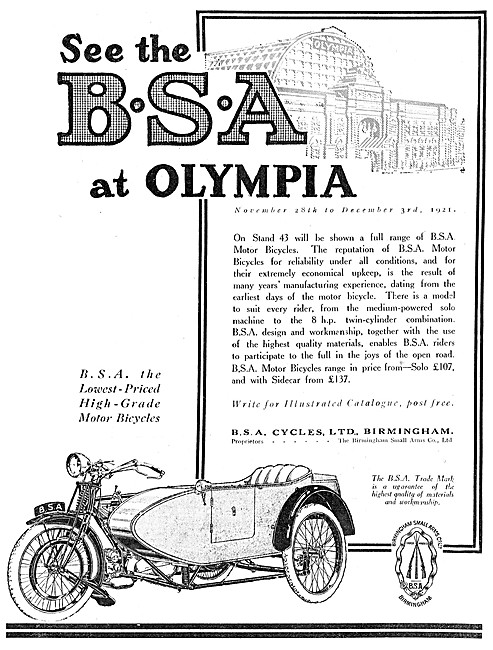 1921 BSA Motor Cycle Combination                                 