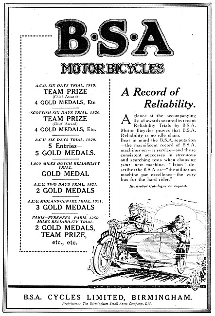 1921 B.S.A. Motor Cycles - BSA Motorcycles                       
