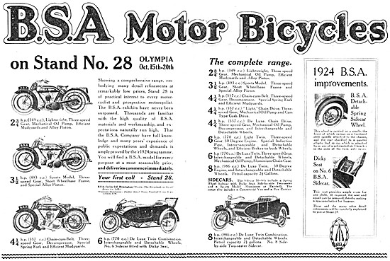 The Complete Range Of 1924 BSA  Motor Cycles                     