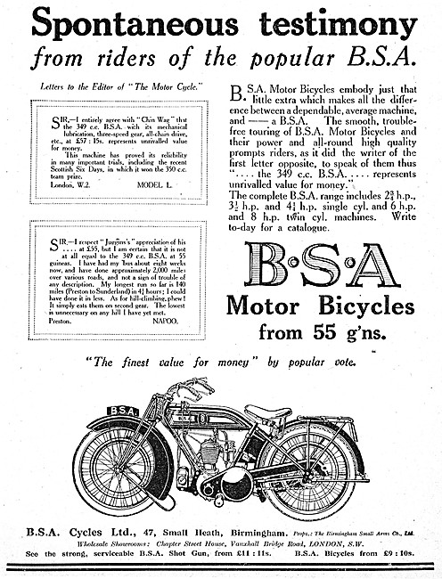 1923 BSA  349cc Motor Cycle                                      