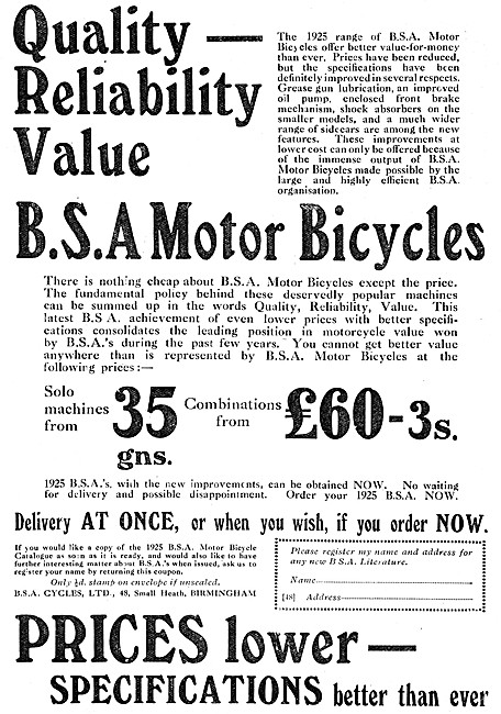 BSA  Motor Cycles 1924                                           