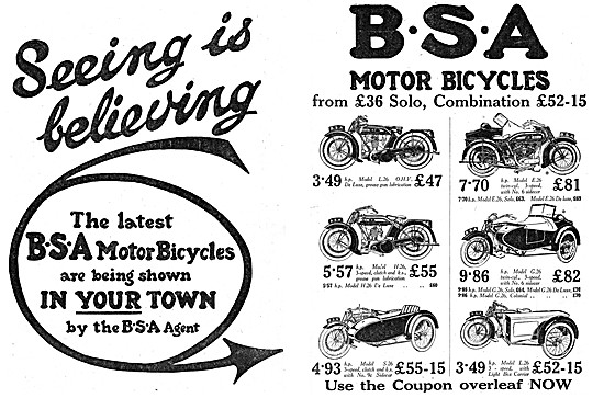 The Illustrated Range Of BSA Motor Cycles For 1925 BSA           