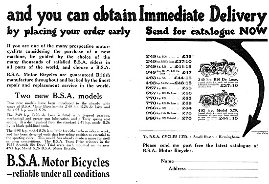 BSA Motorcycles 1925                                             