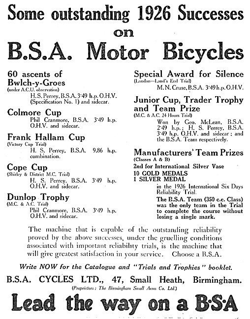 BSA  Motor Cycles 1926                                           