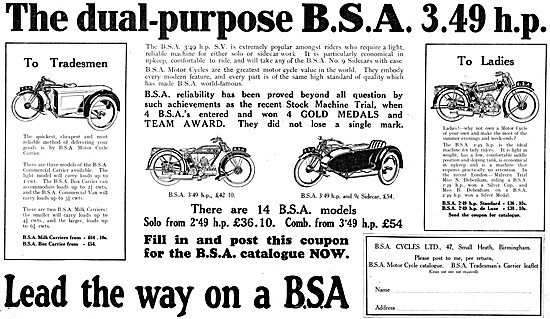BSA Tradesmens Motor Cycle - BSA 3.49 hp - BSA Ladies Motor Cycle