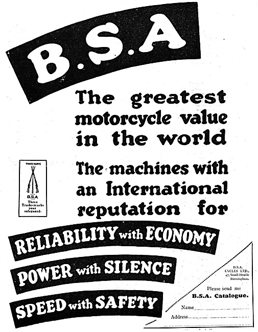 BSA Motorcycles 1928 Advert                                      
