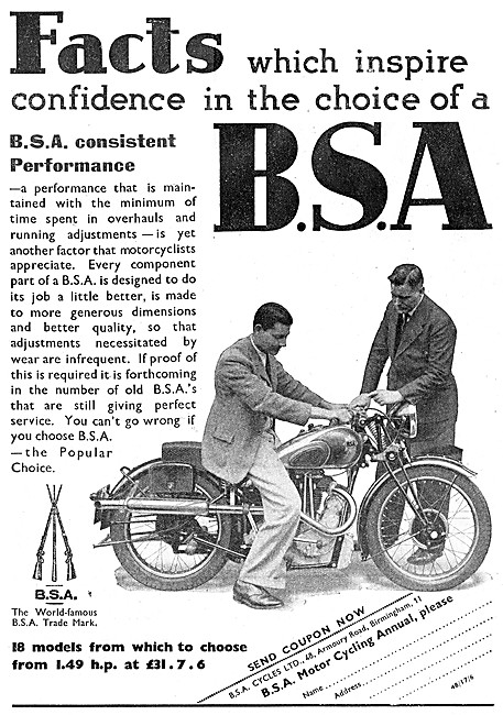 BSA Single Cylinder Motor Cycles 1936                            