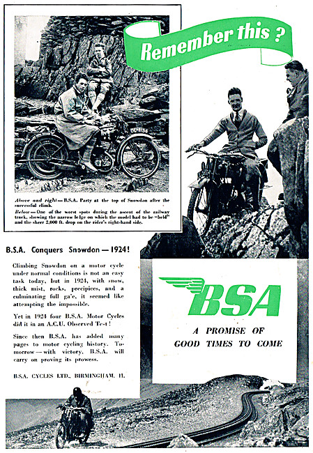 BSA Motor Cycles Snowdon Hill Climb 1924                         
