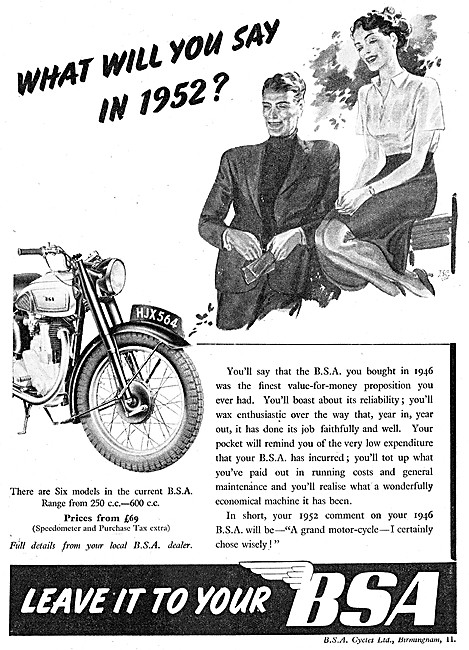 B.S.A. Motor Cycles Advert 1946                                  