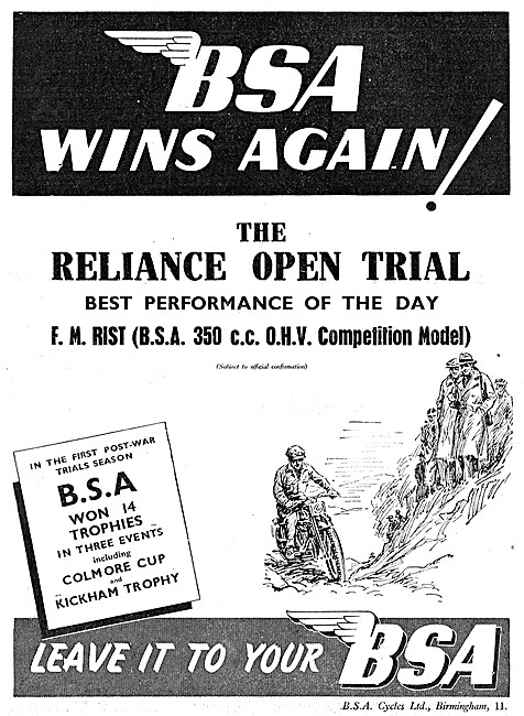 1946 BSA Trials Motor Cycles                                     
