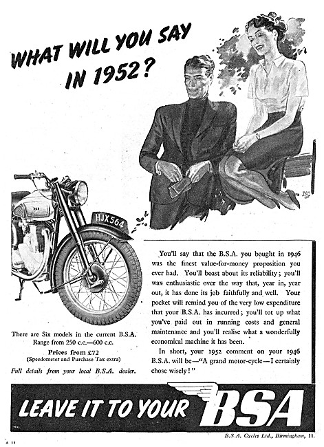 BSA Motor Cycles 1946 Models                                     