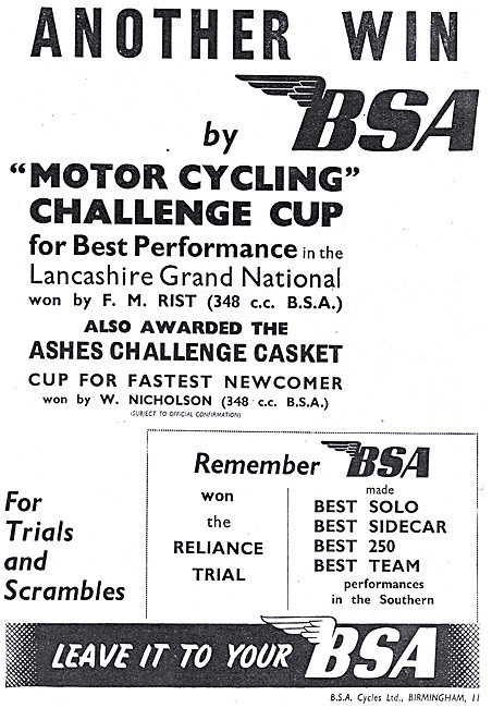 1946 BSA  350  Motor Cycle Lancashire Grand National Performance 