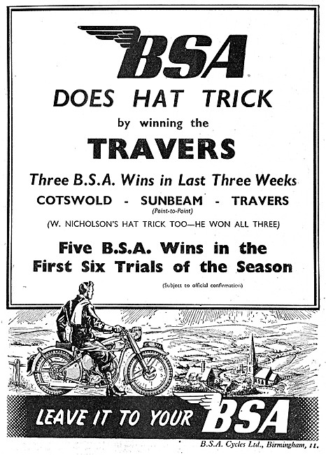 1947 BSA Motor Cycles Advert                                     