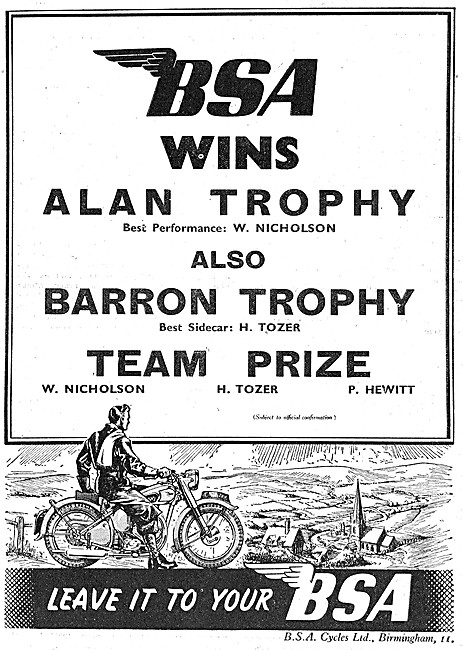 B.S.A. Motor Cycles 1947 Advert                                  