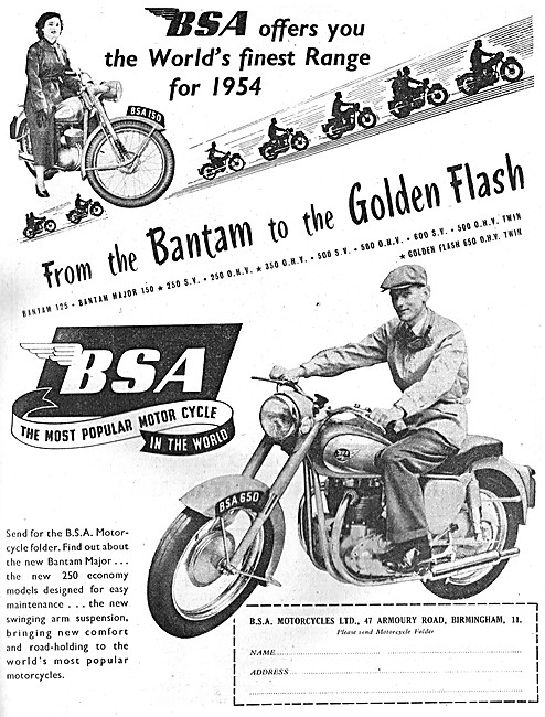 The 1953 BSA  Motorcycle Range. Bantam To Gold Flash             