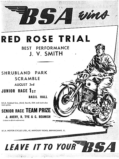 1954 BSA Motor Cycle Trials Successes                            