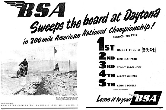 BSA  1954 Daytona Racing Success                                 