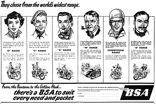 The 1954 Range Of BSA  Motor Cycles                              