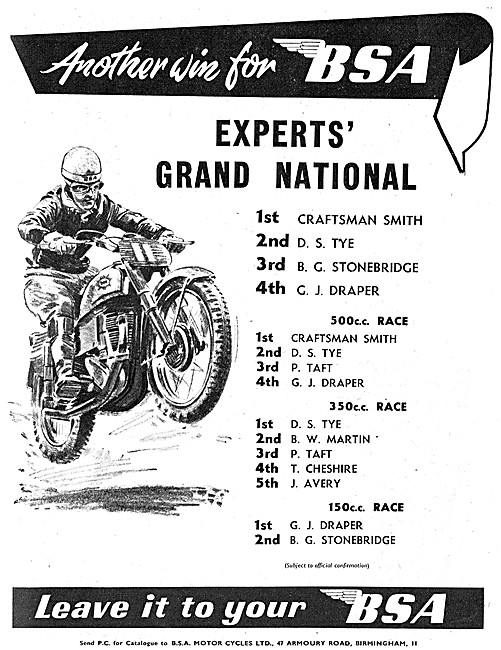 BSA Scrambles Motor Cycle Winners 1956                           