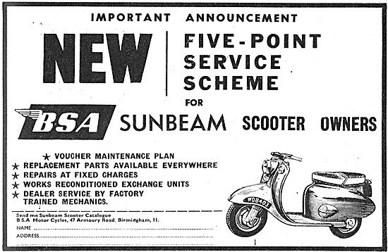BSA Sunbeam Motor Scooter Service Centres 1960 Advert            