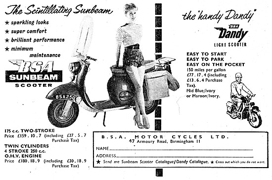 1960 BSA Sunbeam Motor Scooter Models                            