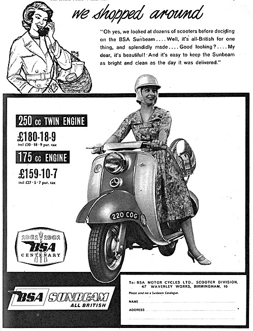 1961 BSA Sunbeam 250 cc Motor Scooter                            