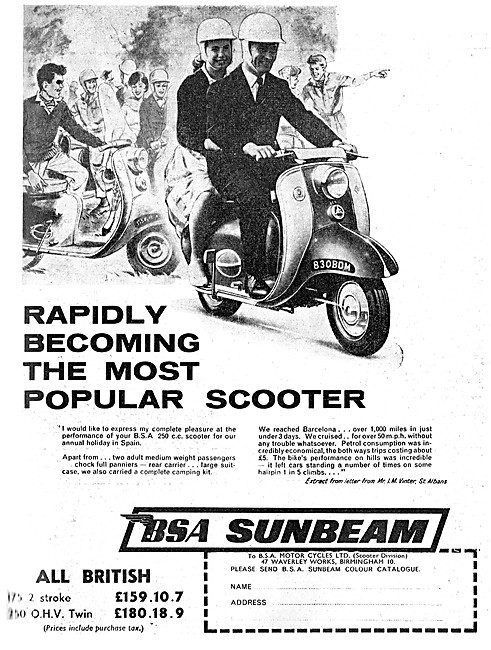 1961 BSA Sunbeam Motor Scooter 200 cc Twin                       