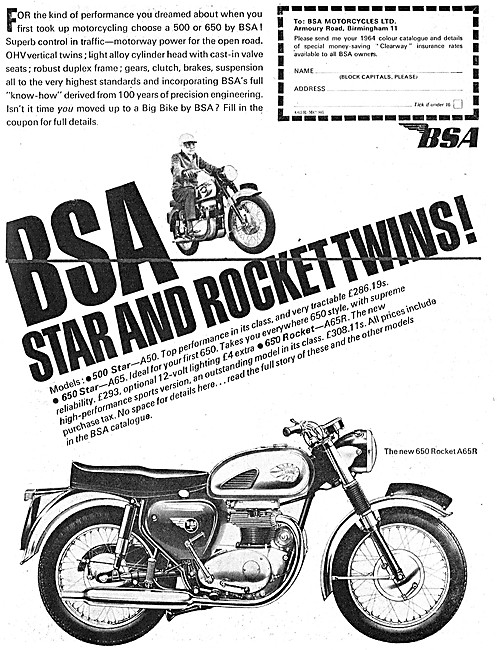 1963 BSA  650 Rocket A65R - BSA 650 Star                         