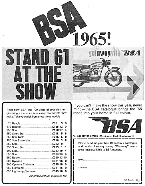1964 List Of BSA Motorcycle Models & Price List                  