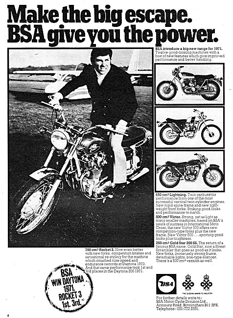 BSA  Rocket 3 - BSA Motorcycle Range For 1971                    