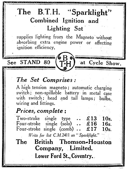 1921 BTH Sparklight  Combined Ignition & Lighting Set            