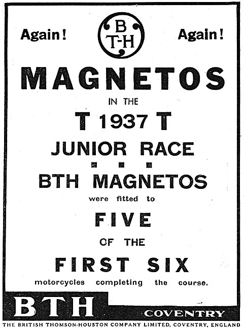 BTH Magnetos 1937 Advert                                         