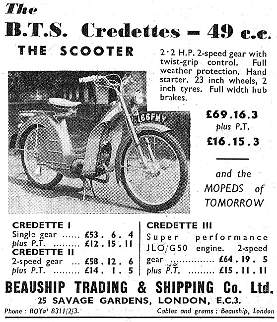 1955 BTS Credette 50cc Motor Scooter                             
