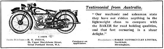 1929 Baker Model 50 Motor Cycle                                  