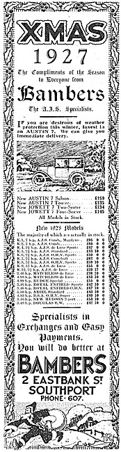 Bambers Of Southport Motor Cycle Dealership 1927 Advert          