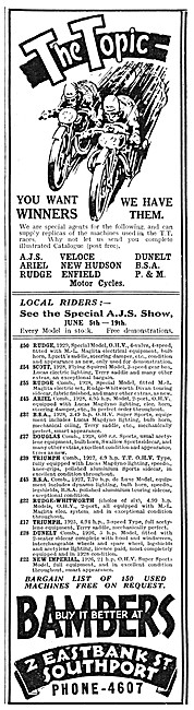 Bambers Motor Cycle Dealership, Southport 1929                   