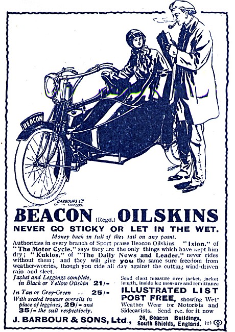 Barbour Beacon Oilskins Suits For Motorcyclists 1914 Pattern     