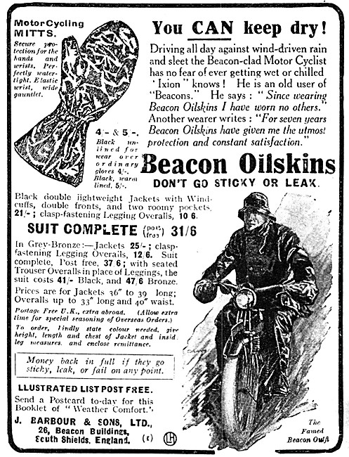 Barbour Motorcyclists Oilskins 1928                              