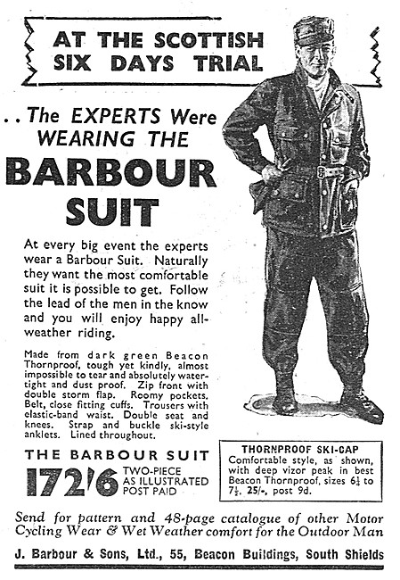 Barbour Thornproof Suits For Motorcyclists 1950 Styles           