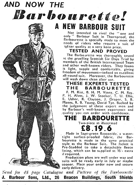 Barbour Barbourette Motorcyclists Suit 1952 Style                
